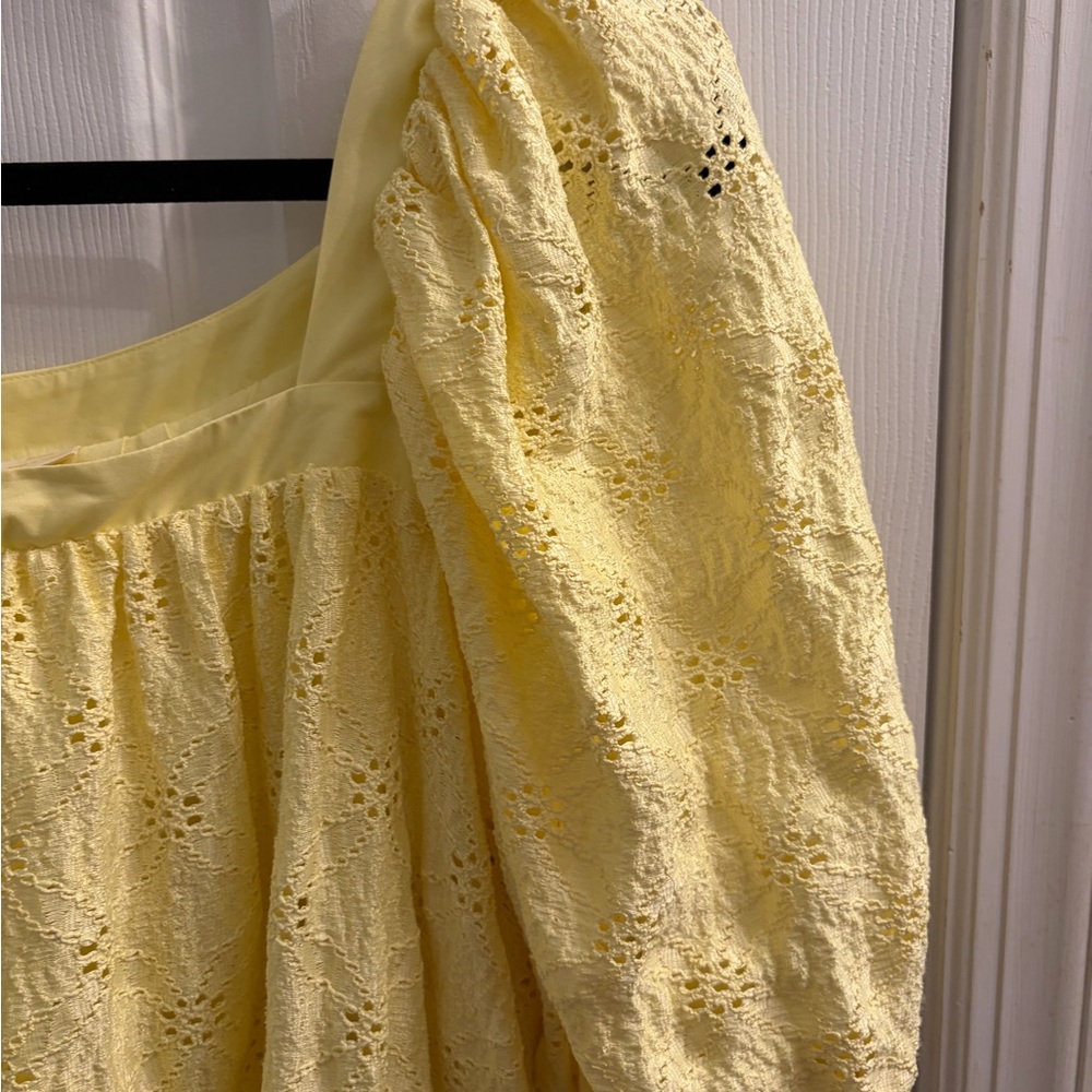 Maeve by Anthropologie Yellow Eyelet Puff Sleeve Mini Dress - Picture 7 of 11